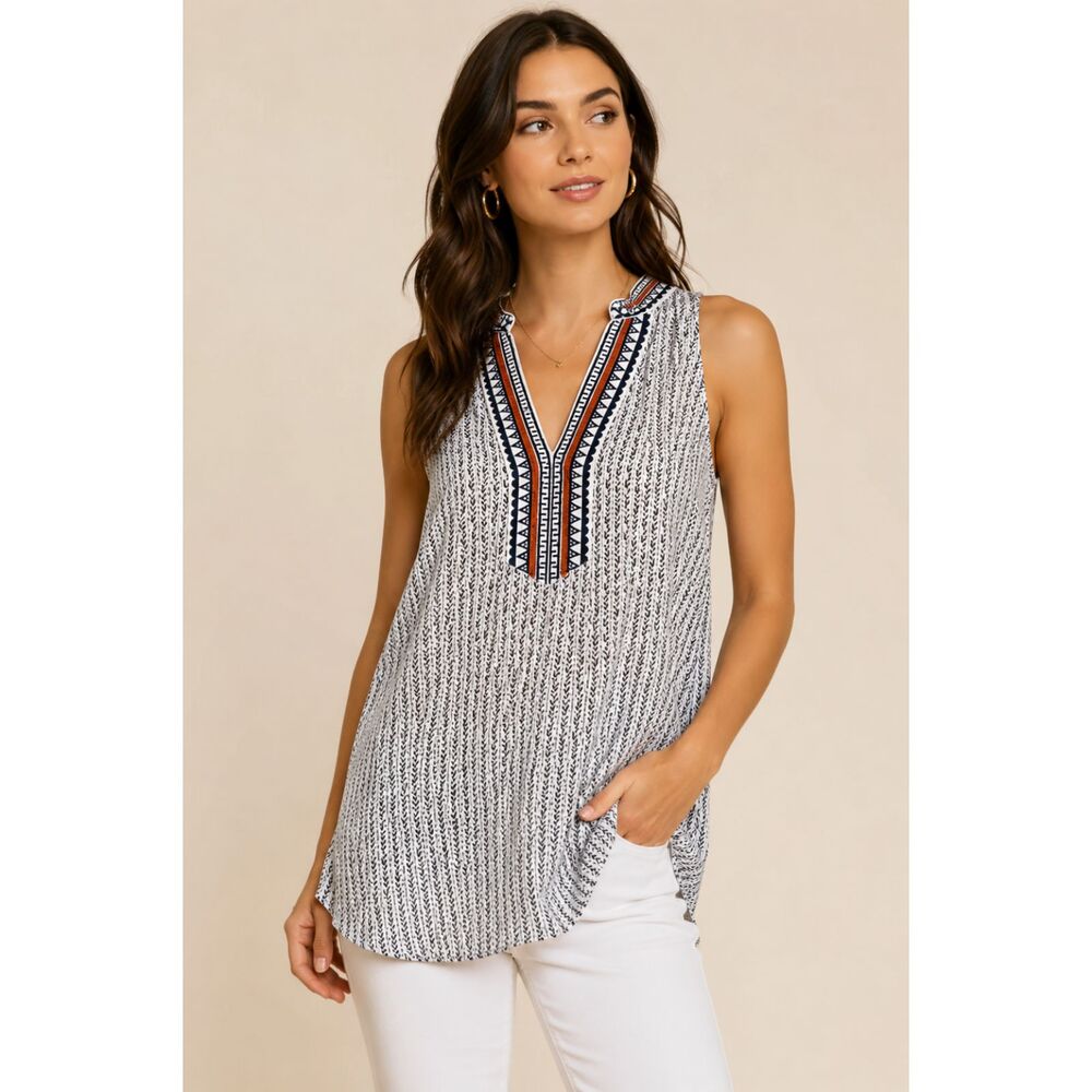THML Anthropologie Sleeveless Tunic Top Women XL Boho Embroidered V Neck N3